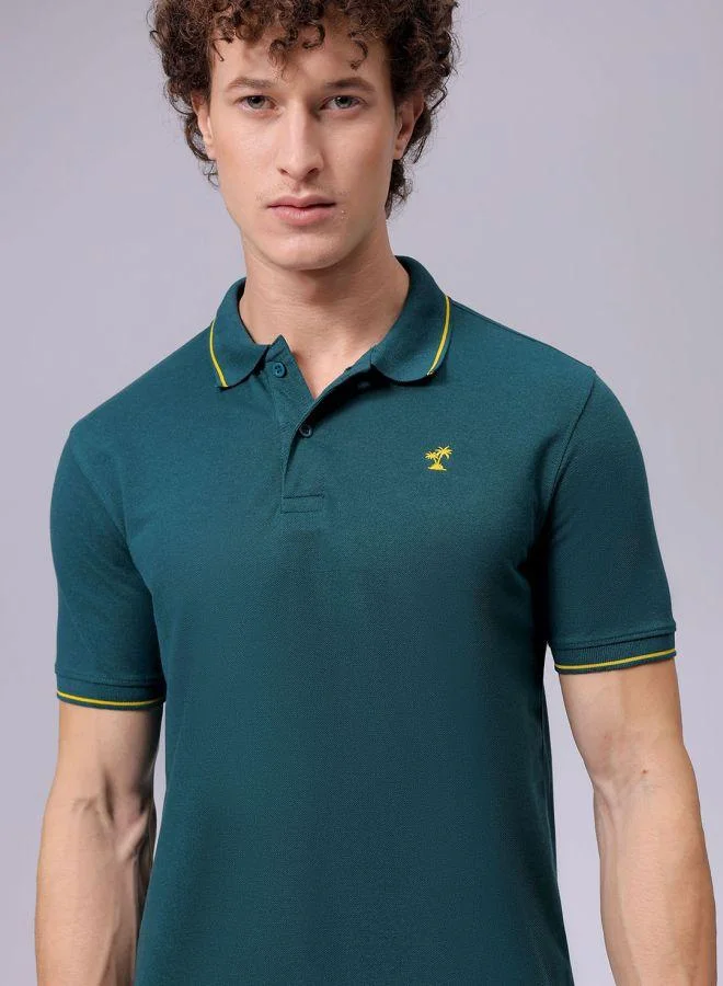 Men Slim Fit Solid Polo Collar Tshirt