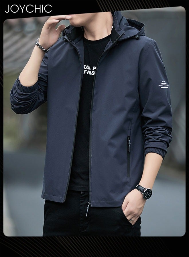 Joychic Solid Pattern Spring and Autumn Men's Jacket Hooded Casual Sports Windproof Zipper Coat with Cap Outdoor - Image 1