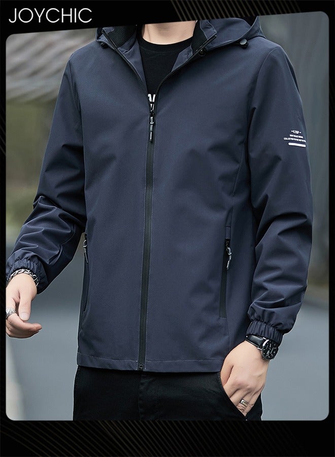 Joychic Solid Pattern Spring and Autumn Men's Jacket Hooded Casual Sports Windproof Zipper Coat with Cap Outdoor - Image 2