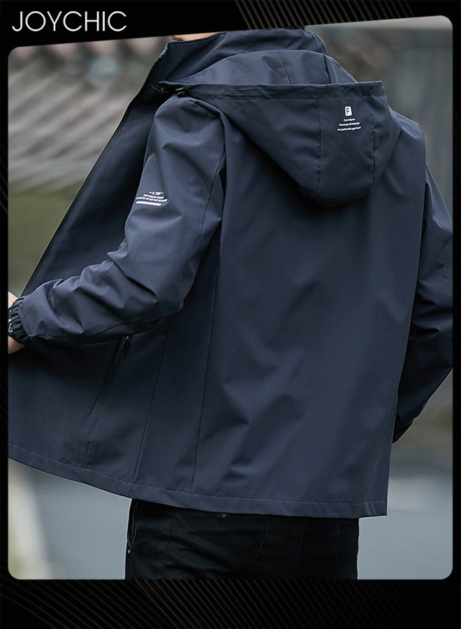Joychic Solid Pattern Spring and Autumn Men's Jacket Hooded Casual Sports Windproof Zipper Coat with Cap Outdoor - Image 3