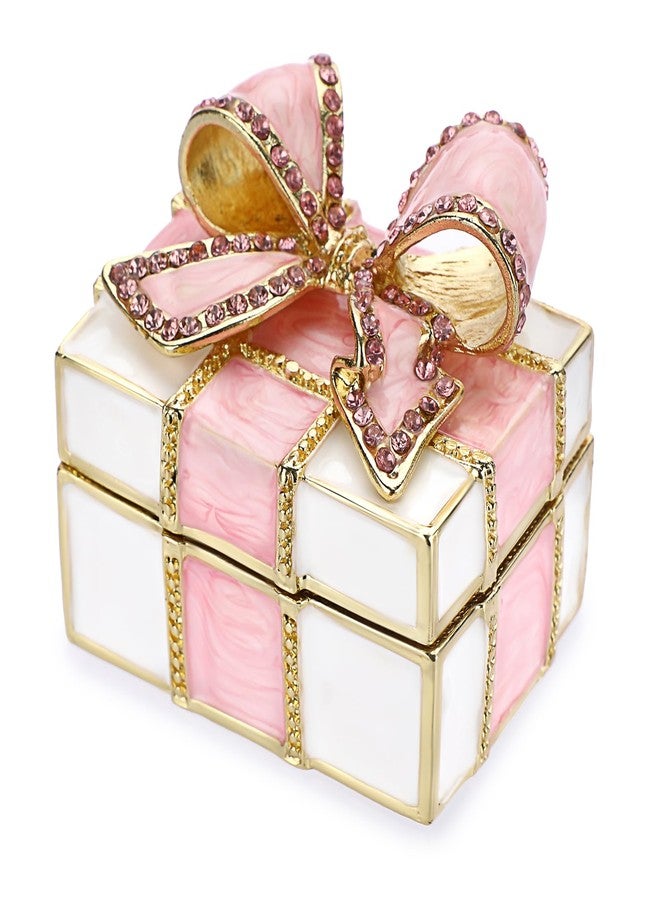 ELLDOO Mini Trinket Box, Bow-knot Gift Box Style Hinged Jewelry Box Vintage Metal Enameled Decorative Box Ring Earrings Jewelry Organizer Gift Box for Women Girls, Pink - Image 1