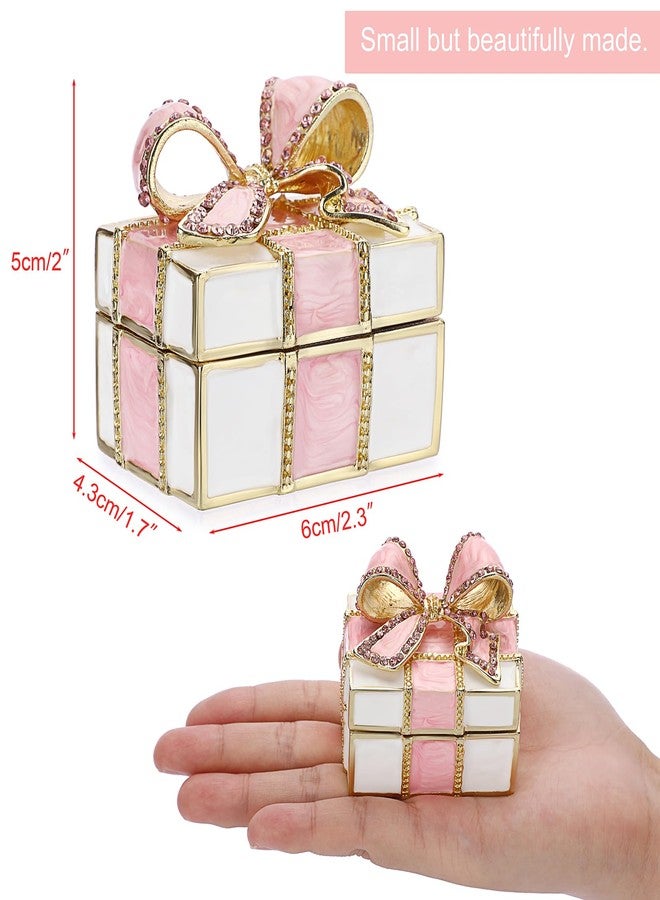 ELLDOO Mini Trinket Box, Bow-knot Gift Box Style Hinged Jewelry Box Vintage Metal Enameled Decorative Box Ring Earrings Jewelry Organizer Gift Box for Women Girls, Pink - Image 2