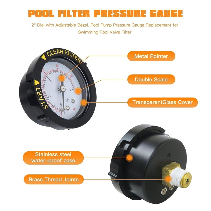 2 Inch Dial Pool Filter Pressure Gauge 60psi Waterproof Back Mount for Spa Valve Systems - Image 5
