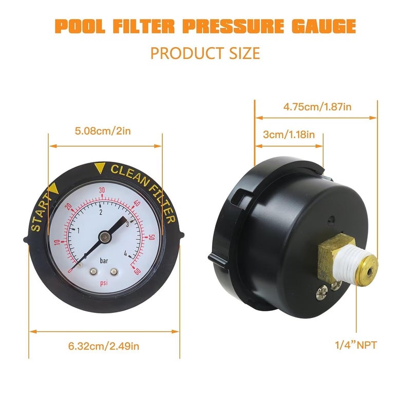 2 Inch Dial Pool Filter Pressure Gauge 60psi Waterproof Back Mount for Spa Valve Systems - Image 4