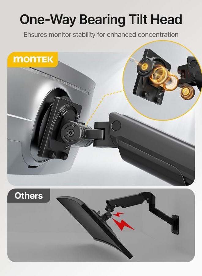 Montek Heavy-Duty Single Monitor Wall Mount for 17-57” Ultrawide Screens up to 59.4lbs, Premium Aluminum Wall Mount Monitor Arm with Full Motion Adjustment, Pneumatic Lift, Max VESA 100x100 - Image 4