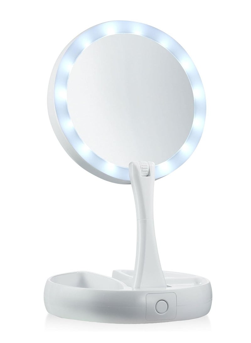FOLD LED Foldaway Double Sided Mirror Vanity White - Image 2