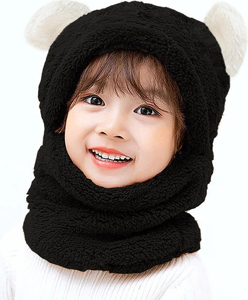 KAŞIKBEY Evimli Panda Kids Hooded Eared Plush Beanie Welsoft Polar Windproof Neck Hat  - Image 1