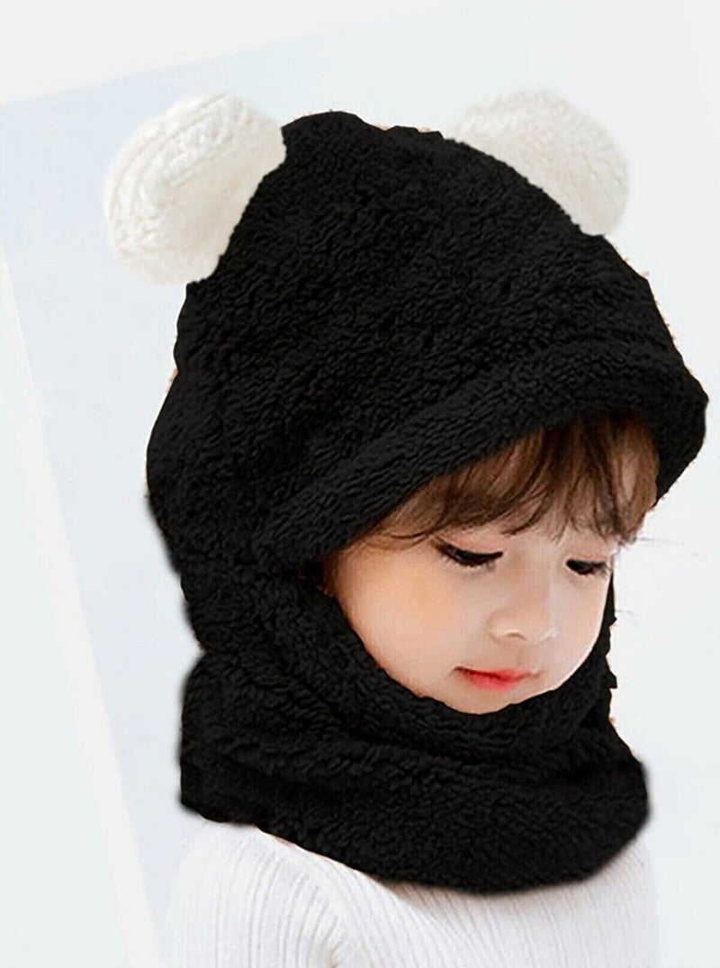 KAŞIKBEY Evimli Panda Kids Hooded Eared Plush Beanie Welsoft Polar Windproof Neck Hat  - Image 3