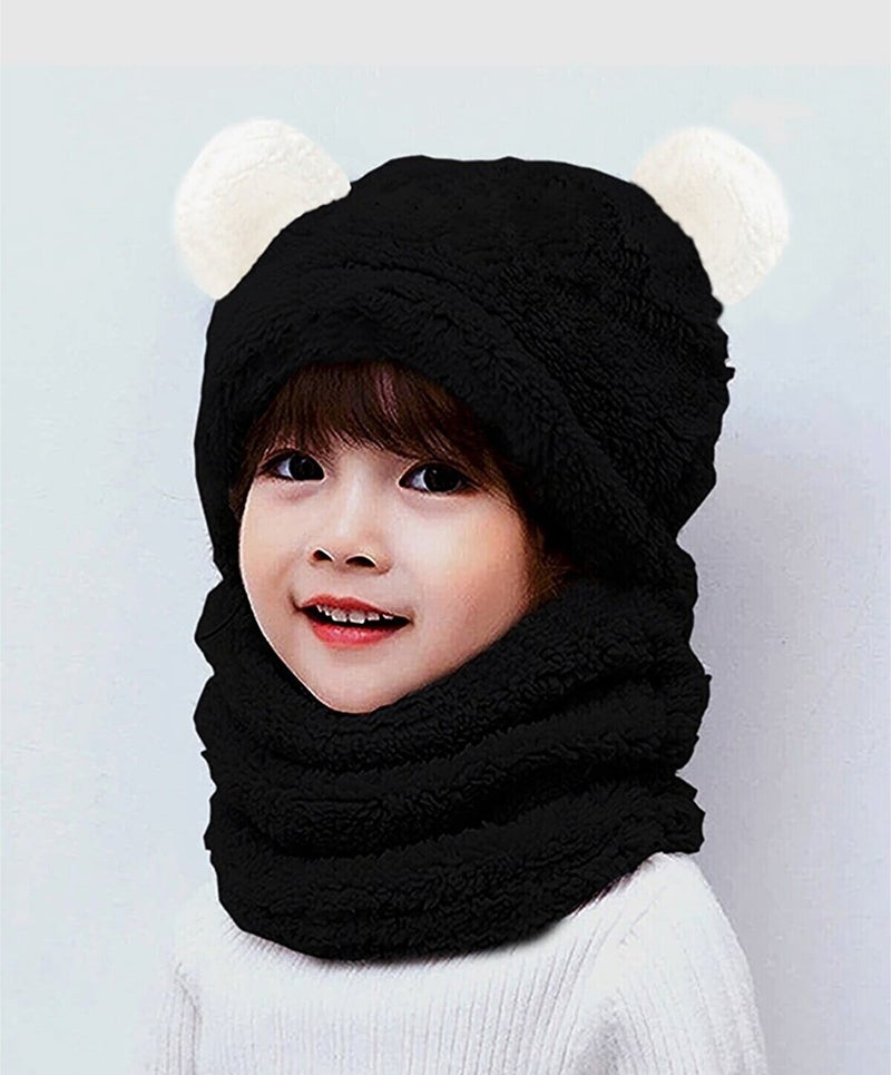 KAŞIKBEY Evimli Panda Kids Hooded Eared Plush Beanie Welsoft Polar Windproof Neck Hat  - Image 2