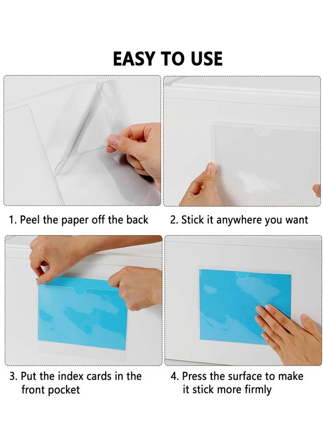 HAWAWA 20 PCS Self Adhesive Index Card Pockets with Top Open, Clear Plastic Label Holder for Cards of Note, Library and Business, Adhesive Label Pockets & Card Holder 3.5" x 5.5" (Index Card not Included) - Image 5