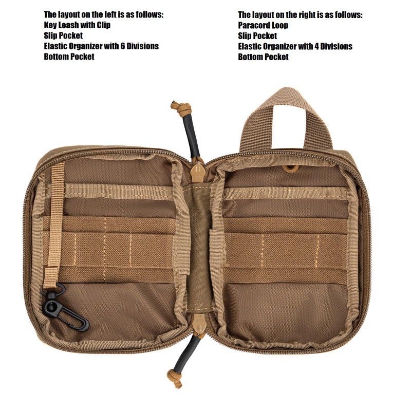 Dotacty Mini Pocket Organizer for Men EDC Gear Storage Pouch Belt/MOLLE-Compatible 6" x 4" x 1.5" Micro Nylon Bag for Multitools Flashlight Knife Pen Field Notebook (Coyote Brown, 6" x 4" x 1.5") - Image 3