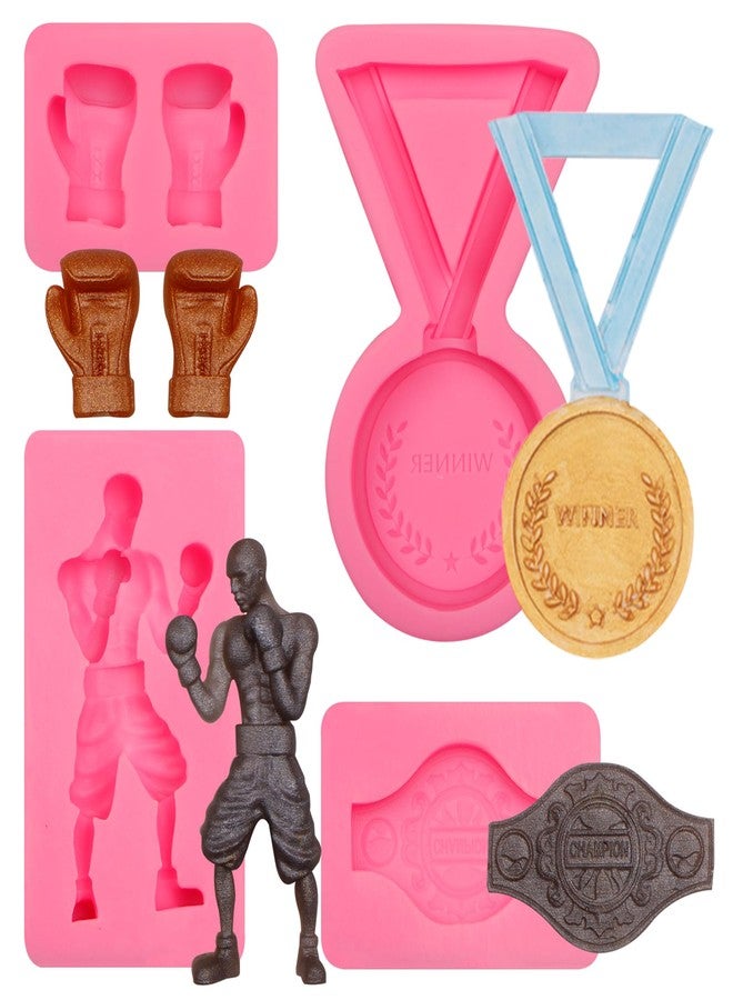 Caregene Boxing Sports Silicone Molds Boxing Glove Boxing Belt Chocolate Molds 3D Trophy Fondant Molds for Cake Decoration Cupcake Topper Chocolate Candy Cookie Dessert Polymer Clay Gum Paste Resin DIY Crafts - Image 1