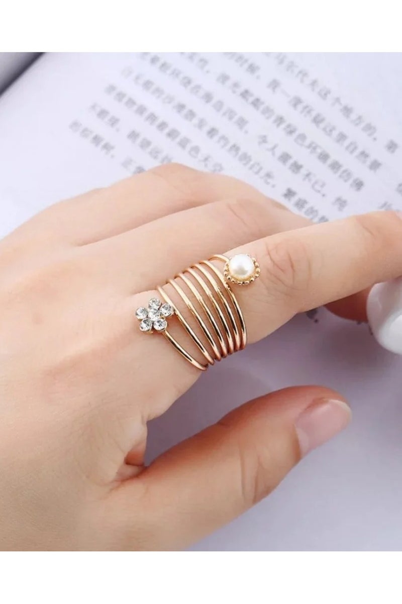 روماد خاتم جميل مزين باللؤلؤ والكريستال المقاوم للصدأ للنساء مطلي بالذهب عيار 18 قيراط مجوهرات عصرية أنيقة - Image 2