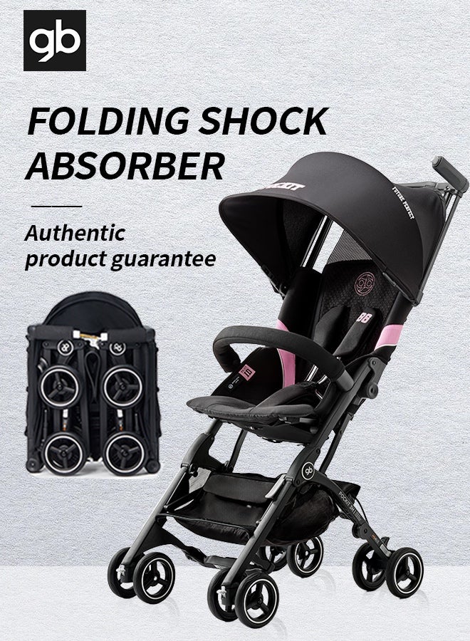 gb Pockit All-Terrain Travel Stroller, suitable for infants weighing up to 22 kilograms, cabin-approved; compact and lightweight stroller with a removable sun canopy, black and pink - Image 1