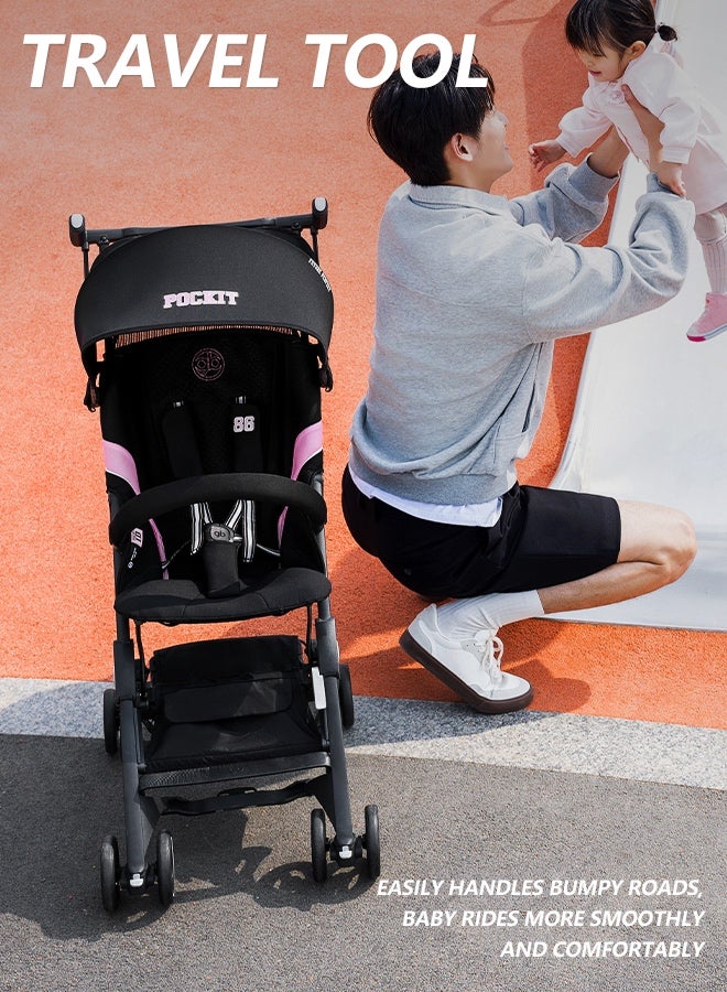 gb Pockit All-Terrain Travel Stroller, suitable for infants weighing up to 22 kilograms, cabin-approved; compact and lightweight stroller with a removable sun canopy, black and pink - Image 5