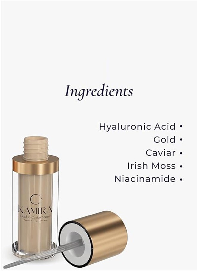 KAMIRA - Kamira 24K Gold and Caviar Serum with Hyaluronic Acid & Vitamin C For Oil,Dry,Normal Skin| Korean Skin Care |Anti Aging Serum | Naturals Ingredients- Wrinkles, Fine Lines, Elasticity,Glowing Skin,30ml - Image 1