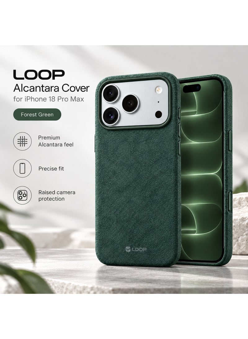 LOOP Alcantara Case for iPhone 18 Pro Max, Forest Green, Slim MagSafe Compatible Cover with Metal Buttons - Image 3