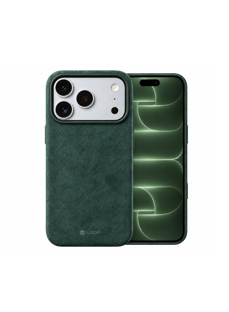 LOOP Alcantara Case for iPhone 18 Pro Max, Forest Green, Slim MagSafe Compatible Cover with Metal Buttons - Image 1