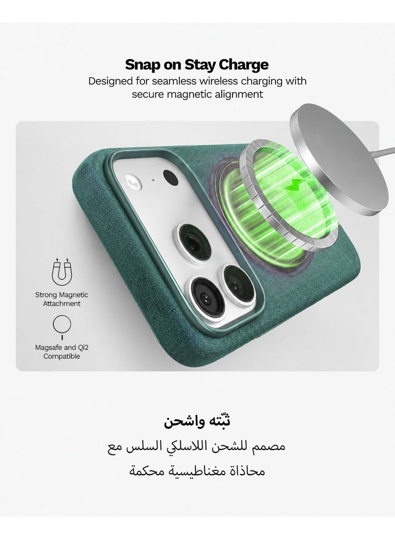 LOOP Alcantara Case for iPhone 18 Pro Max, Forest Green, Slim MagSafe Compatible Cover with Metal Buttons - Image 5