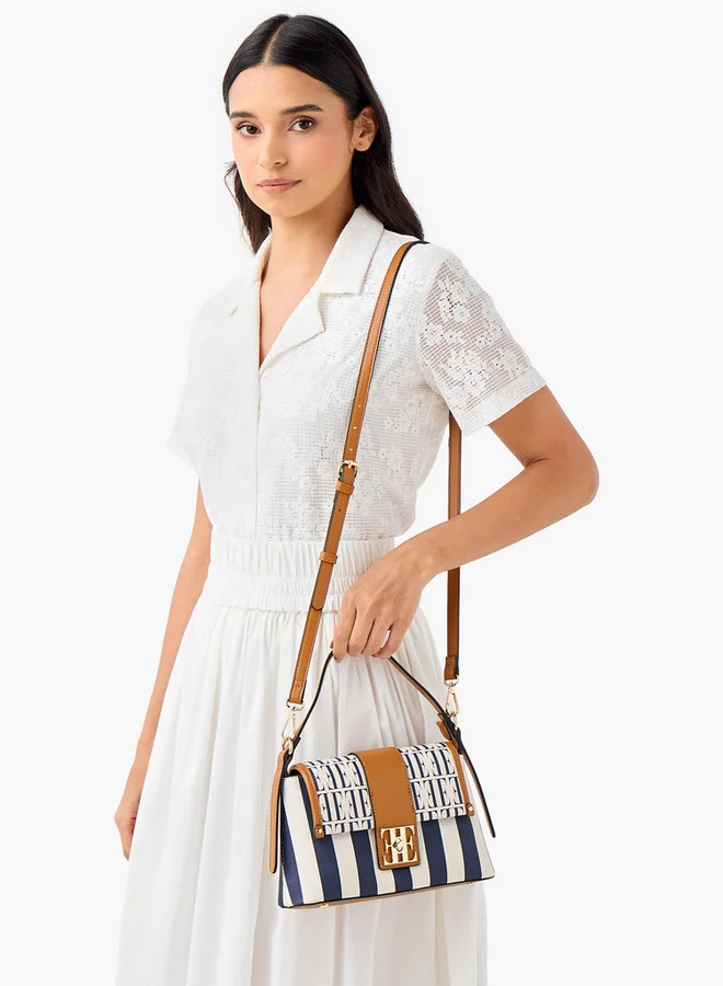 ايل Monogram Print Satchel Bag with Adjustable Strap
