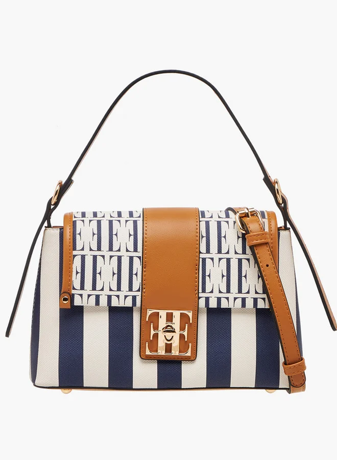 ايل Monogram Print Satchel Bag with Adjustable Strap