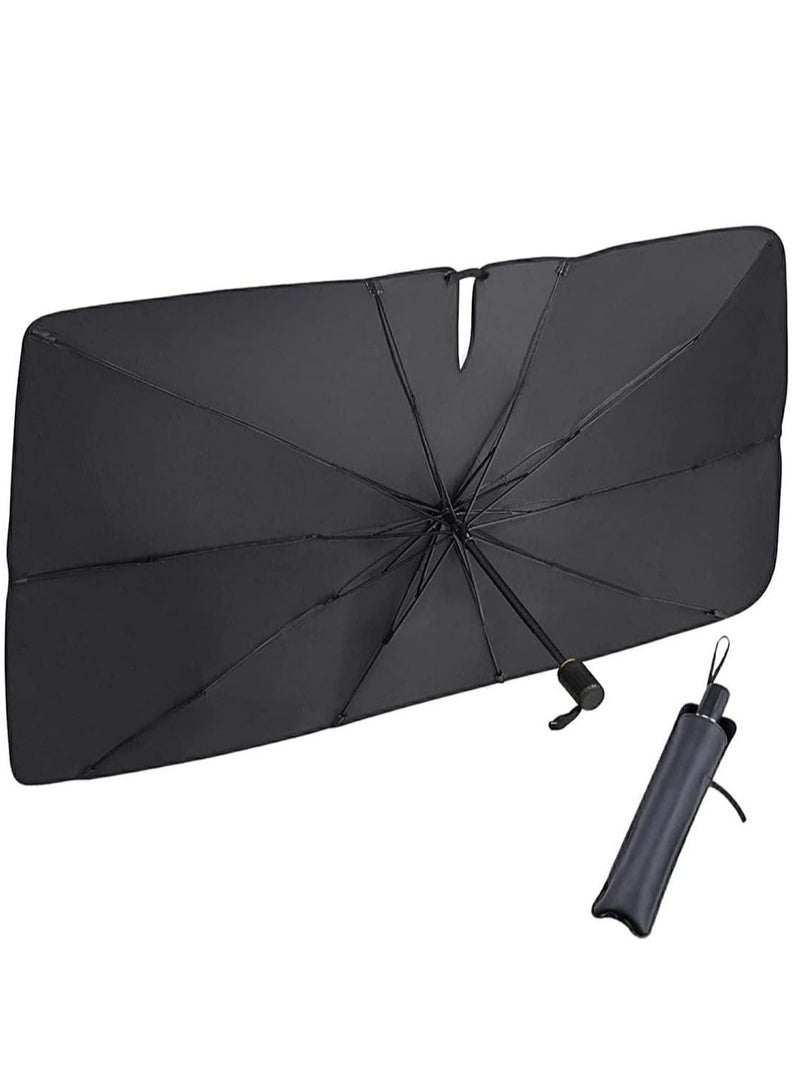 Titanium Silver Car Sunshade Umbrella (55x31 inches): Upgraded Foldable Design for Front Windshield Heat Insulation, Compatible with Most Cars and SUVs - Image 1