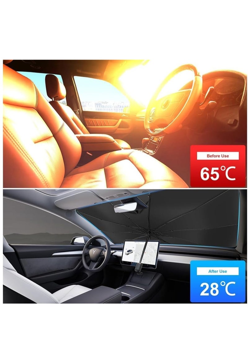Titanium Silver Car Sunshade Umbrella (55x31 inches): Upgraded Foldable Design for Front Windshield Heat Insulation, Compatible with Most Cars and SUVs - Image 4