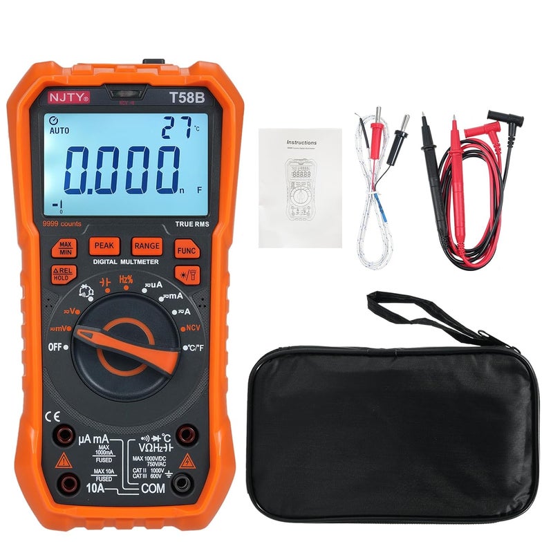 T58B مقياس رقمي متعدد 9999 عد قياس جهد التيار المتردد والتيار المستمر اختبار السعة كشف NCV لفنيي الكهرباء وأعمال الهواة - Image 5