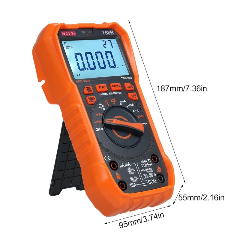 T58B مقياس رقمي متعدد 9999 عد قياس جهد التيار المتردد والتيار المستمر اختبار السعة كشف NCV لفنيي الكهرباء وأعمال الهواة - Image 3