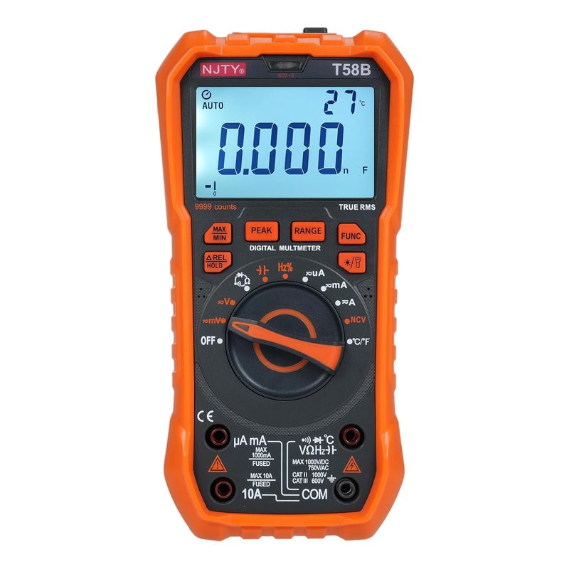 T58B مقياس رقمي متعدد 9999 عد قياس جهد التيار المتردد والتيار المستمر اختبار السعة كشف NCV لفنيي الكهرباء وأعمال الهواة - Image 1