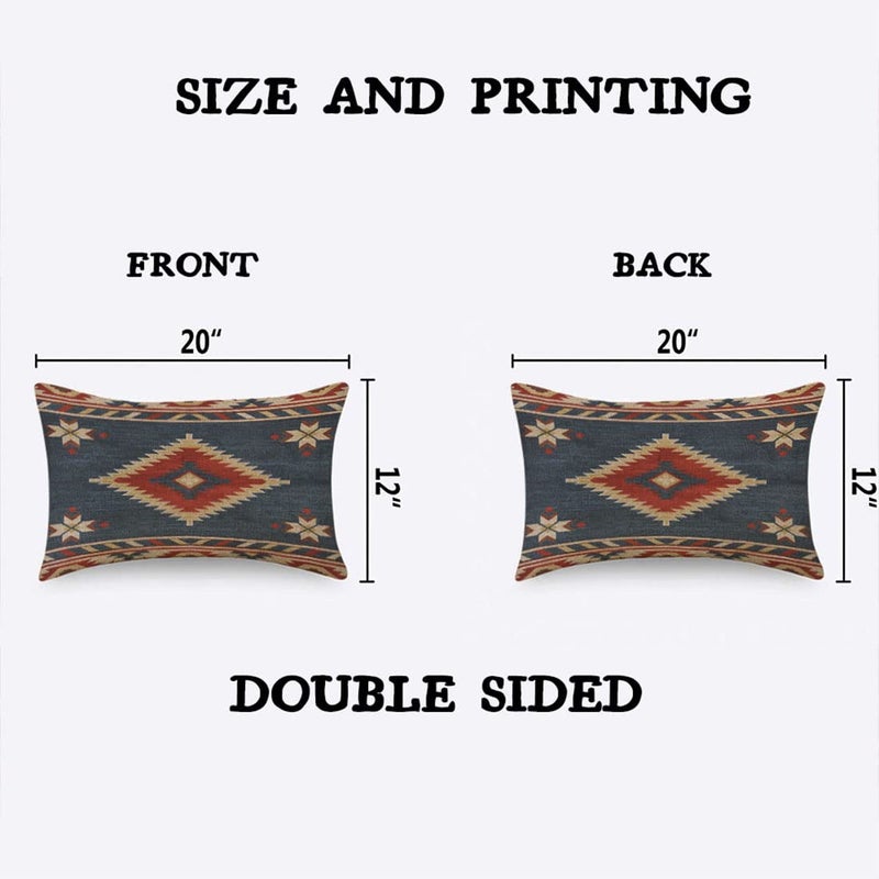 TKS MITLAN Southwest Diamond Blue Red Pillow Covers 12 x 20 Inch Indian Style on Blue Background Decorative Throw Pillow Covers Linen Cushion Case for Sofa Couch - Image 2