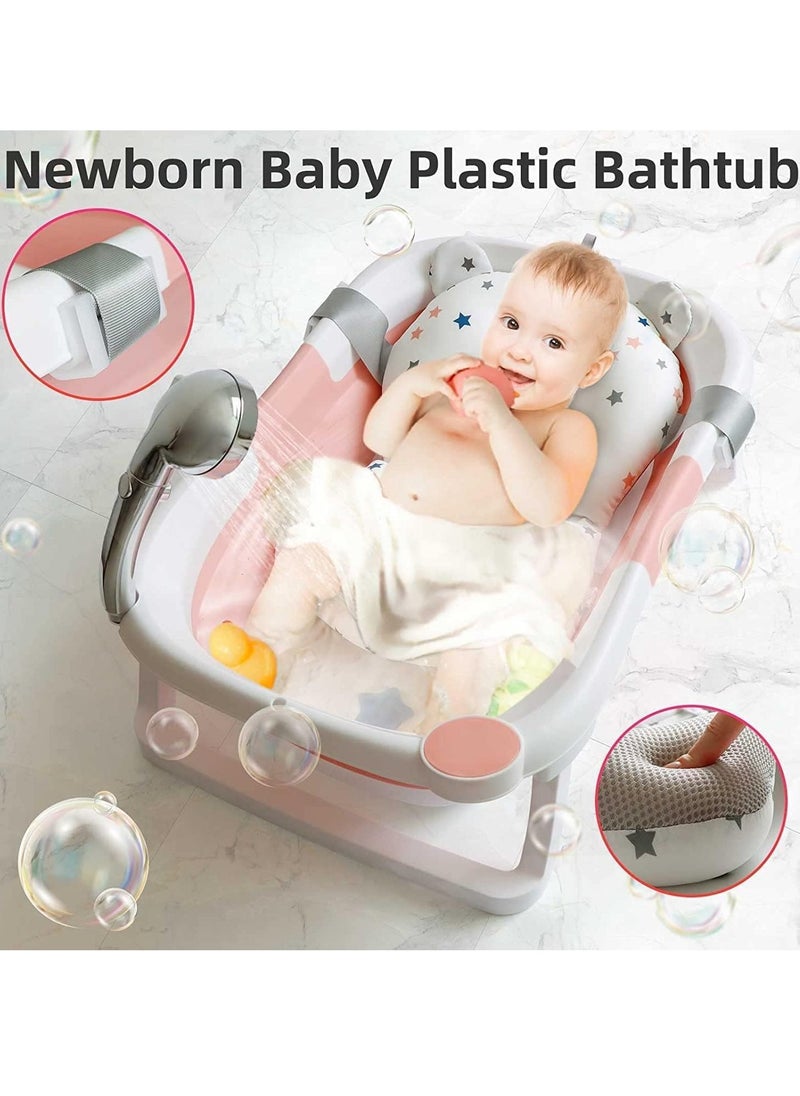 Baby Portable Foldable Bathtub With Soft Cushion Water Plug and Anti Slip Support Legs -Pink