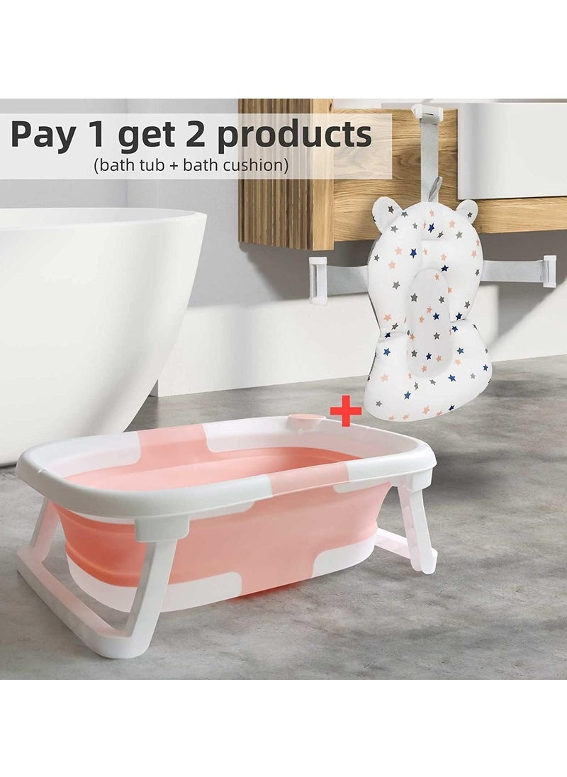 Baby Portable Foldable Bathtub With Soft Cushion Water Plug and Anti Slip Support Legs -Pink
