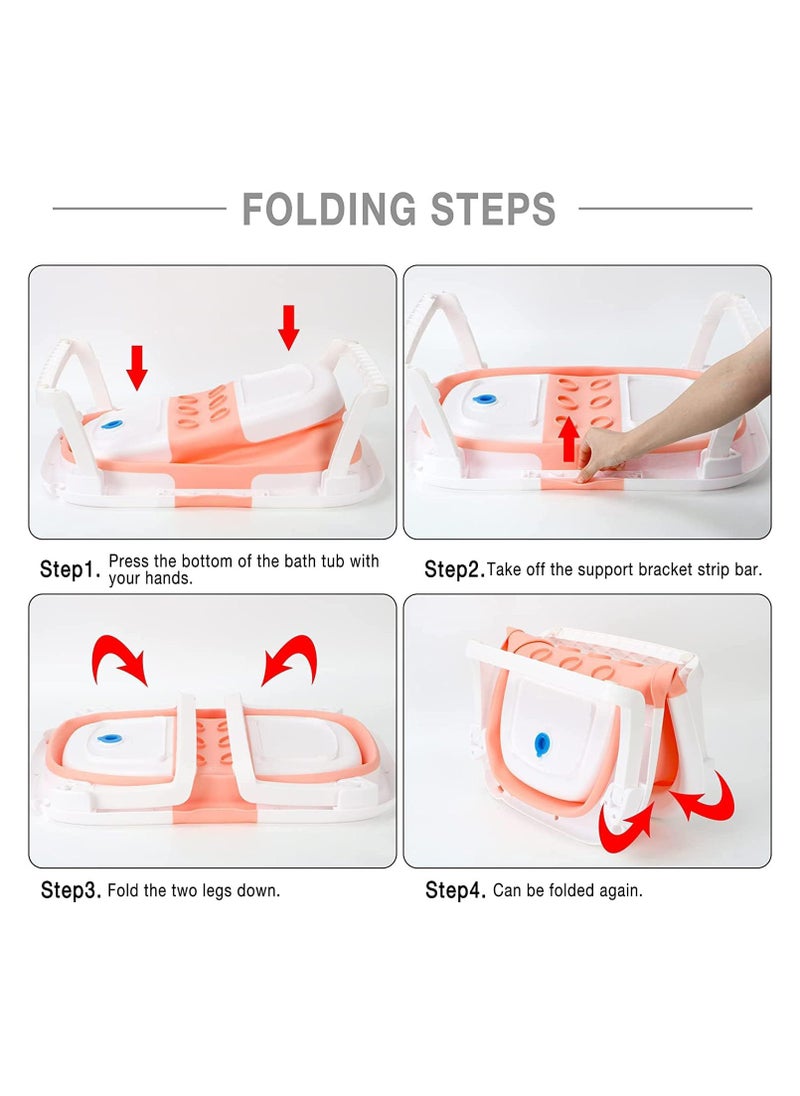 Baby Portable Foldable Bathtub With Soft Cushion Water Plug and Anti Slip Support Legs -Pink