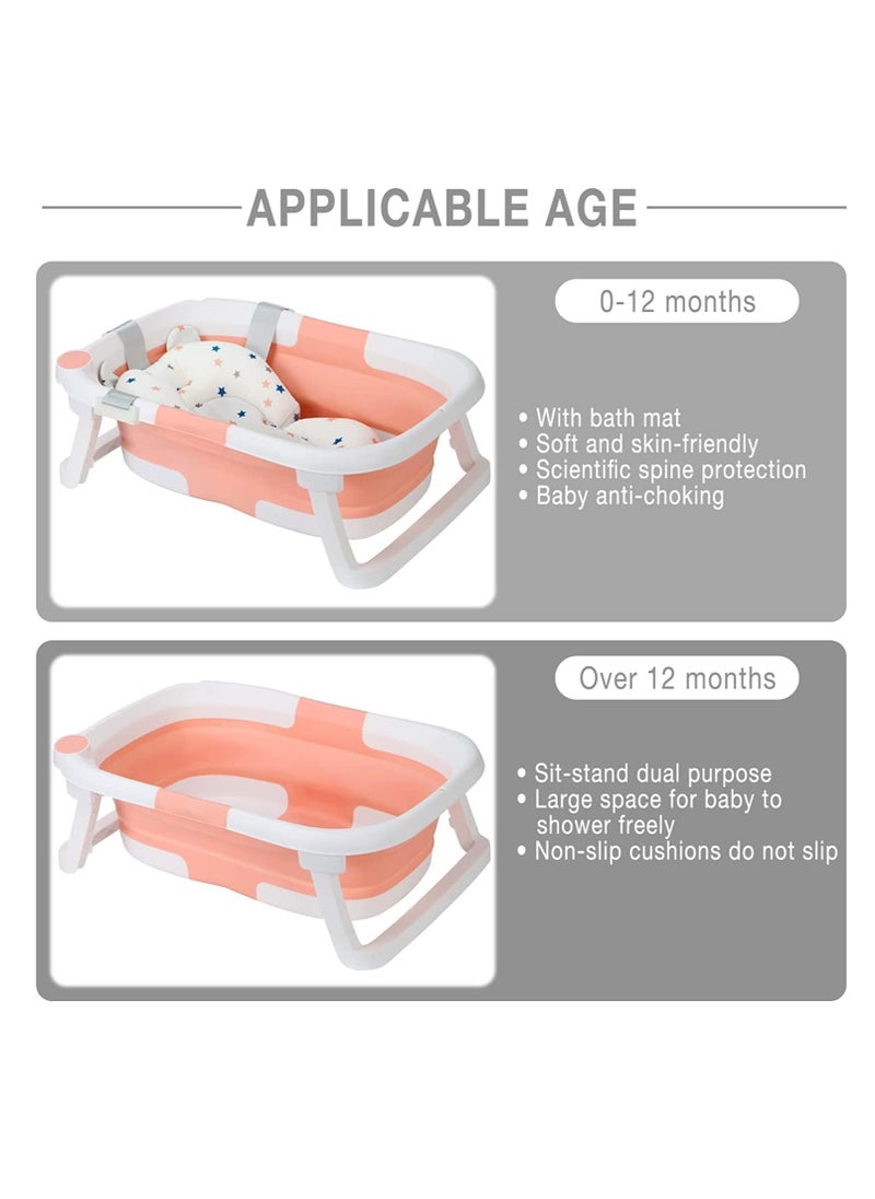 Baby Portable Foldable Bathtub With Soft Cushion Water Plug and Anti Slip Support Legs -Pink