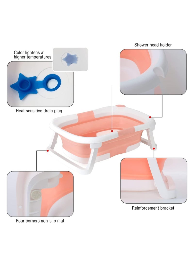 Baby Portable Foldable Bathtub With Soft Cushion Water Plug and Anti Slip Support Legs -Pink
