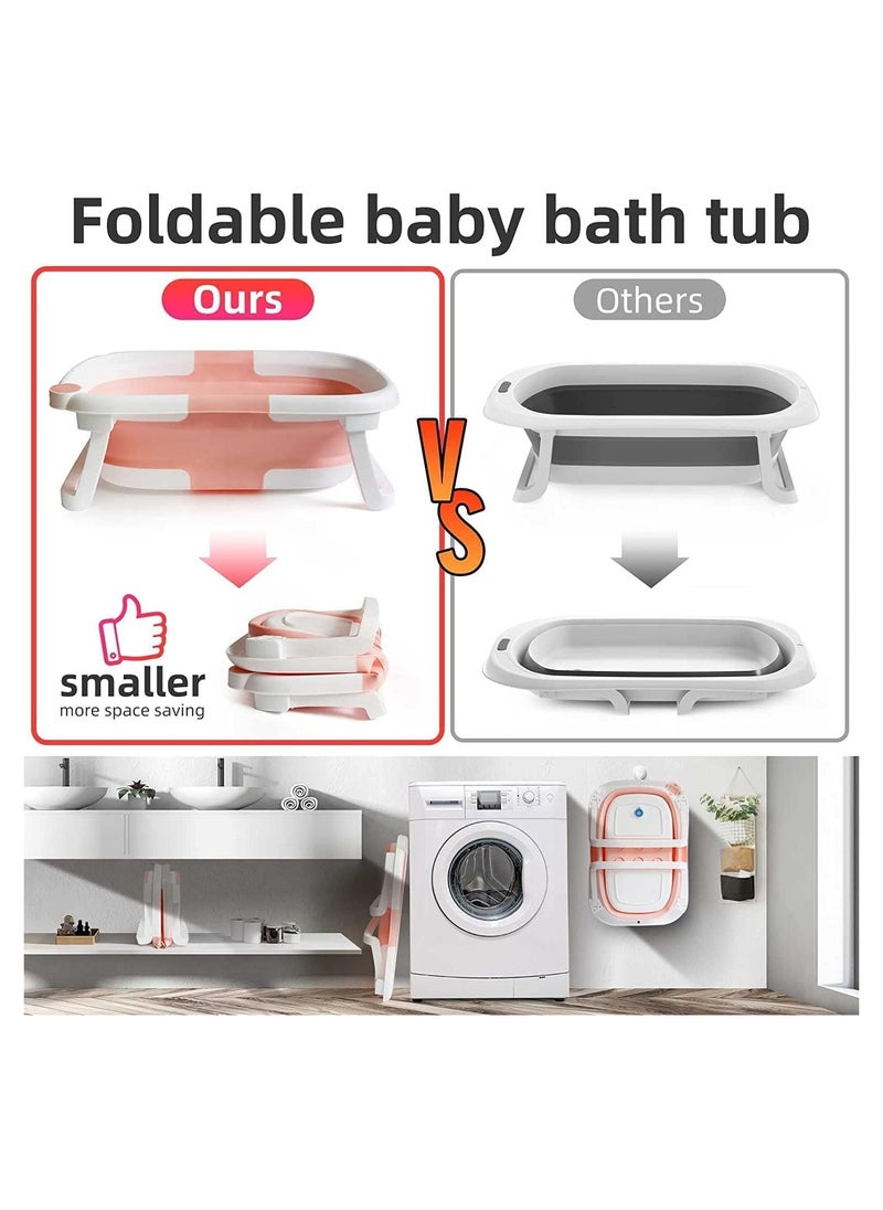 Baby Portable Foldable Bathtub With Soft Cushion Water Plug and Anti Slip Support Legs -Pink
