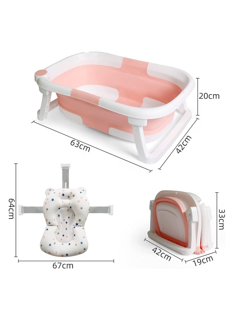 Baby Portable Foldable Bathtub With Soft Cushion Water Plug and Anti Slip Support Legs -Pink