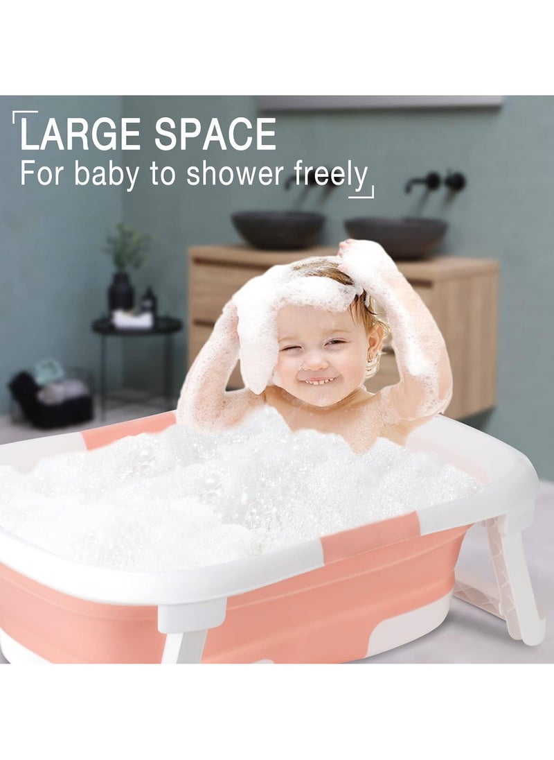 Baby Portable Foldable Bathtub With Soft Cushion Water Plug and Anti Slip Support Legs -Pink