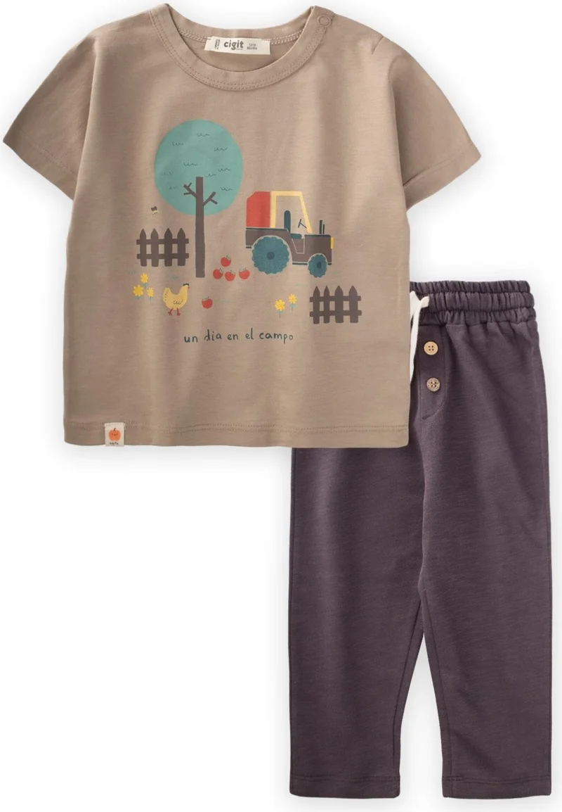 Cigit Farm Printed T-Shirt SetMink