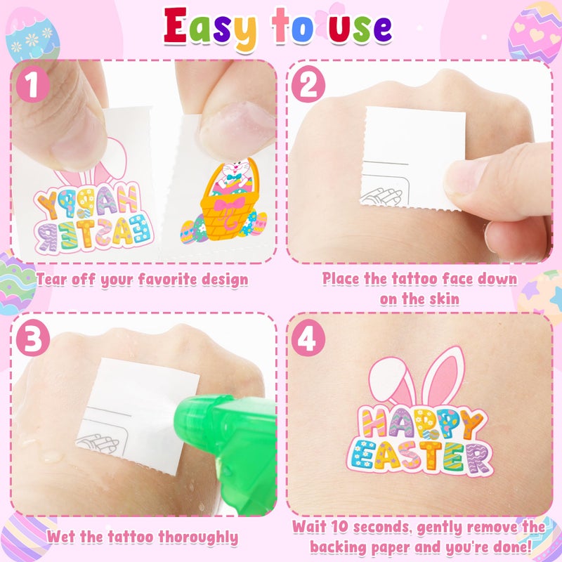 Huskein 150 PCS Easter Tattoos, 6 Sheets Spring Basket Stuffers Fake Tattoos with Bunny Egg, Cute Individually Stickers for Easter Basket Filler Party Favors Accessories - Image 4