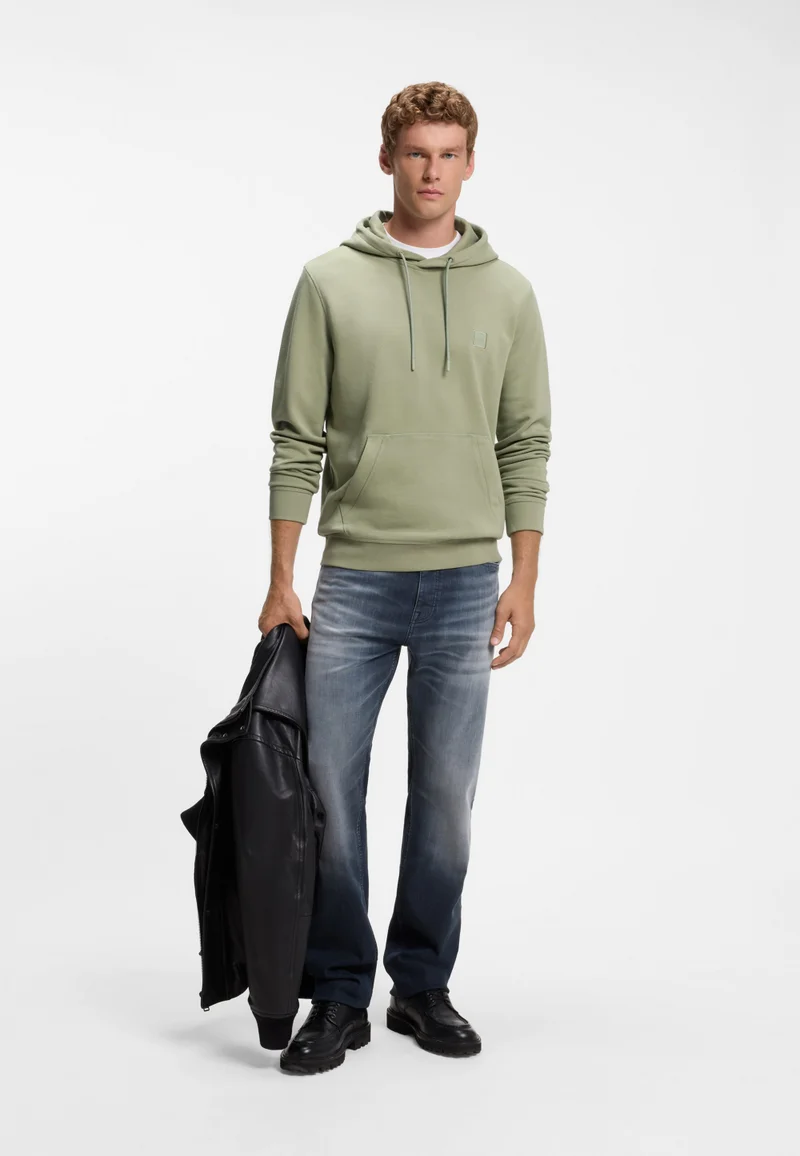 BOSS Open Green Cotton-terry hoodie with logo patch for Men | Best Price UAE