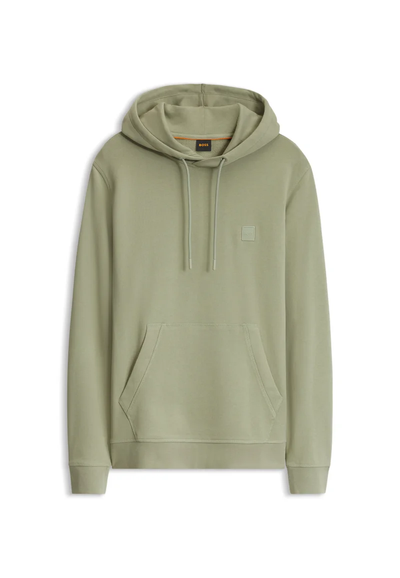 BOSS Open Green Cotton-terry hoodie with logo patch for Men | Best Price UAE