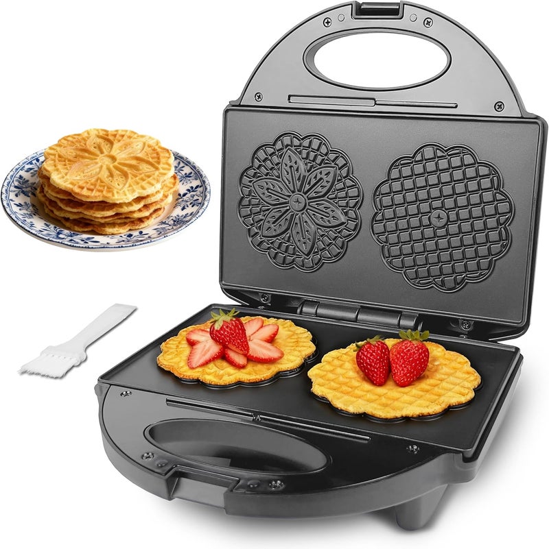 FineMade Pizzelle Maker with Non-Stick Coating, Electric Pizzelle Cookie Baker Press with Snowflake Pattern, Make Two 4 Inch Traditional Italian Waffle Cookies at Once, Recipe Included - Image 1