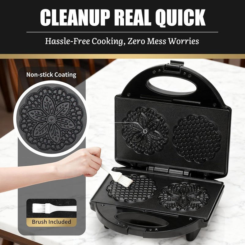 FineMade Pizzelle Maker with Non-Stick Coating, Electric Pizzelle Cookie Baker Press with Snowflake Pattern, Make Two 4 Inch Traditional Italian Waffle Cookies at Once, Recipe Included - Image 5