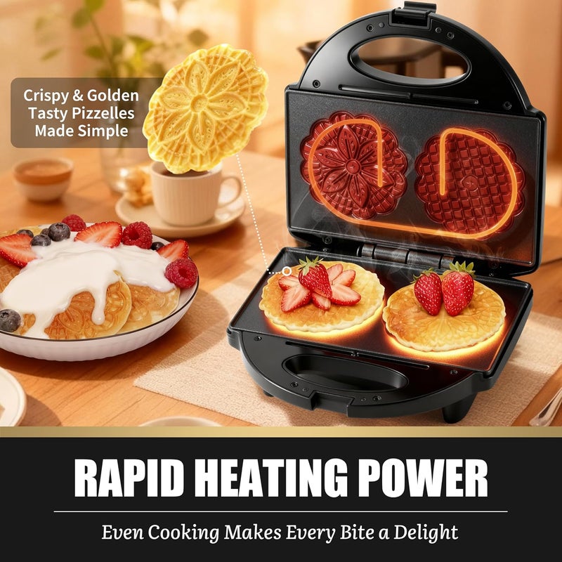 FineMade Pizzelle Maker with Non-Stick Coating, Electric Pizzelle Cookie Baker Press with Snowflake Pattern, Make Two 4 Inch Traditional Italian Waffle Cookies at Once, Recipe Included - Image 3