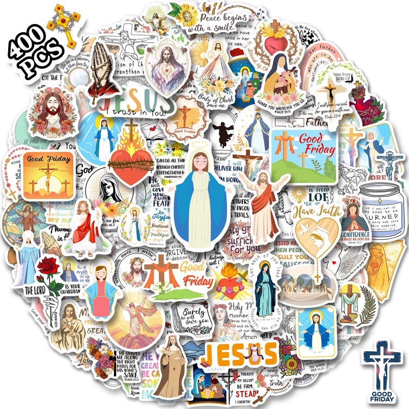 WAKEMOODEI Catholic Stickers 400PCS Religious Stickers for Kids Bible Verse Sticker for Journaling Women Catholic Jesus Decals for Water Bottles Laptop Religious Gifts