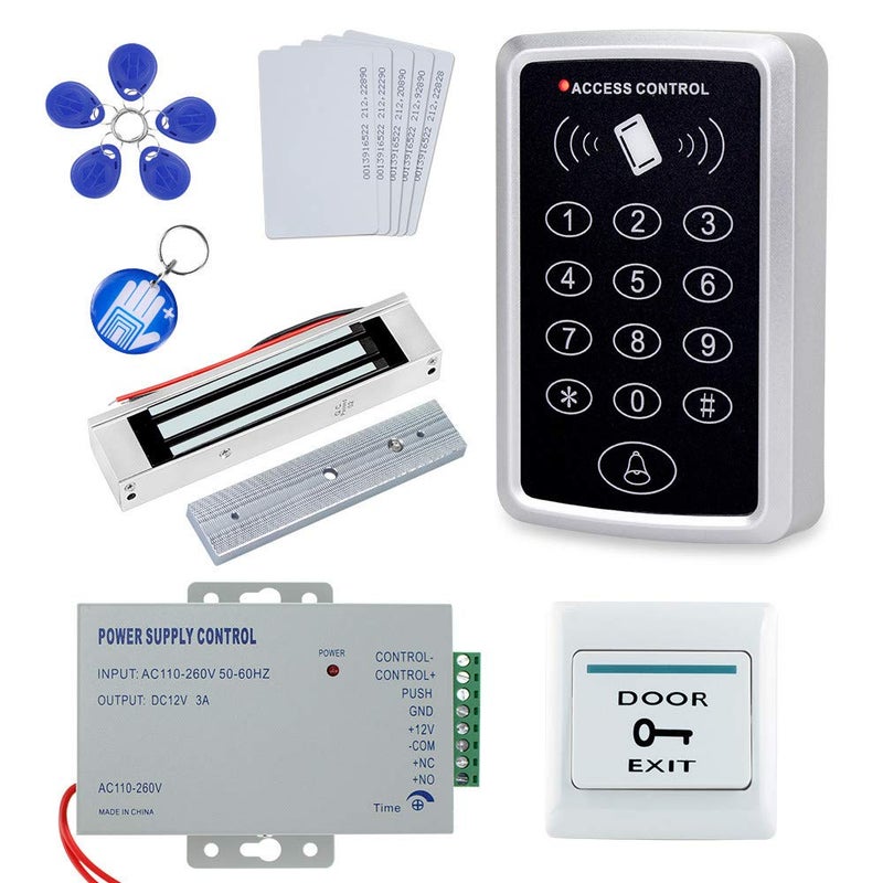 OBO HANDS Full Complete Kit for Door Access Control System T11 Card reader+180KG Magnetic Lock+Power Supply+Exit Button+10pcs ID Key Cards - Image 1