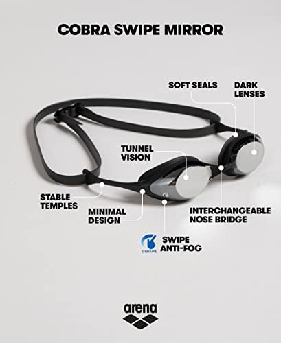 ARENA Unisex Adult Cobra Swipe Racing Swim Goggles for Men and Women Polycarbonate Mirror Lens Hydrodynamic Design, Silver/Black - Image 3