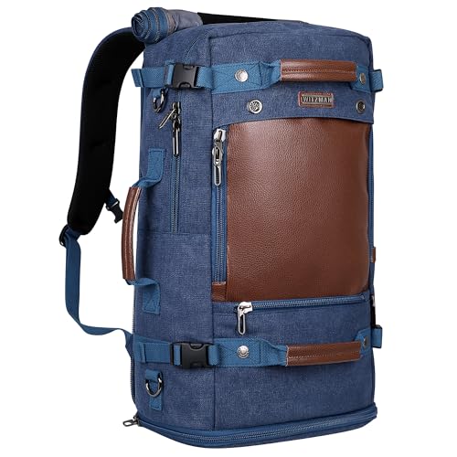 WITZMAN Travel Backpack for Men Women Carry on Luggage Backpack Canvas Rucksack Duffel bag with Shoe Compartment（A2021 big size Blue） - Image 1